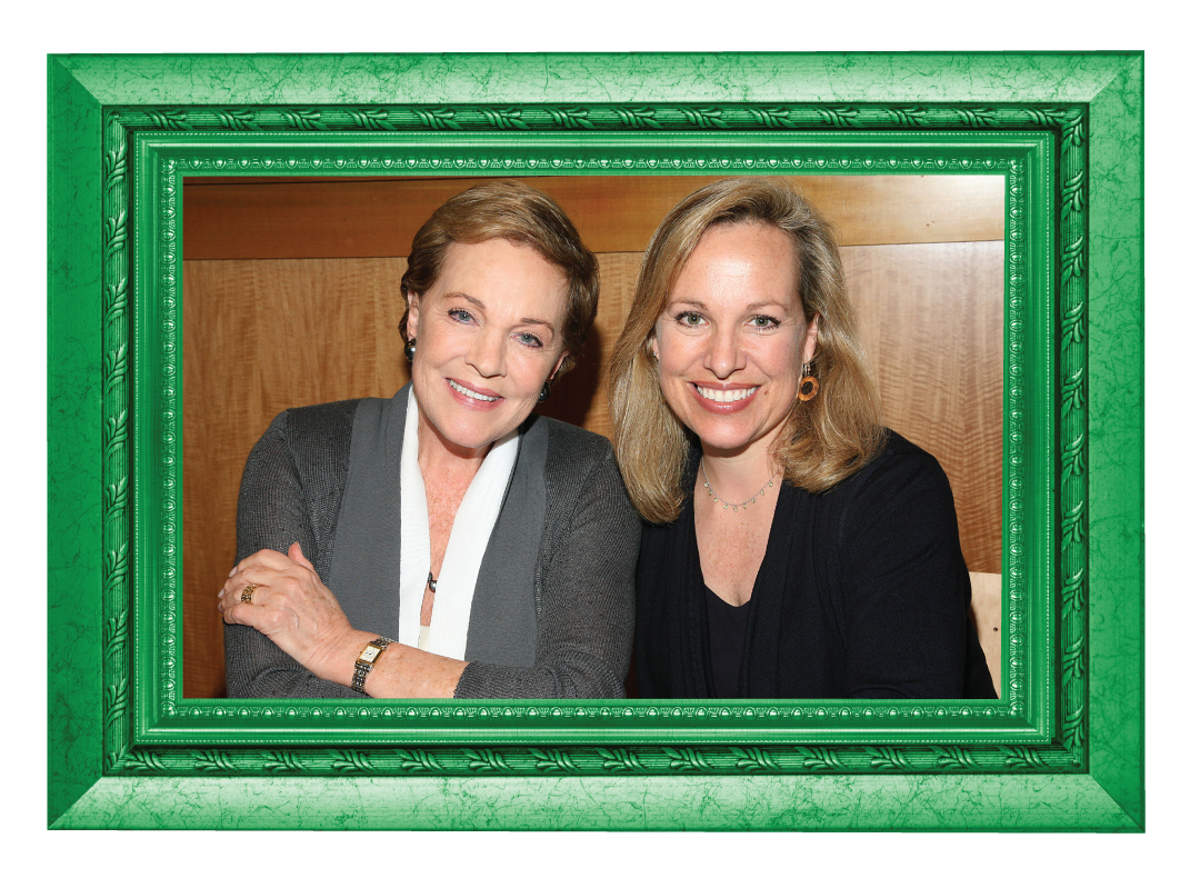 A photo of Julie Andrews and Emma Walton Hamilton side by side in a green square frame