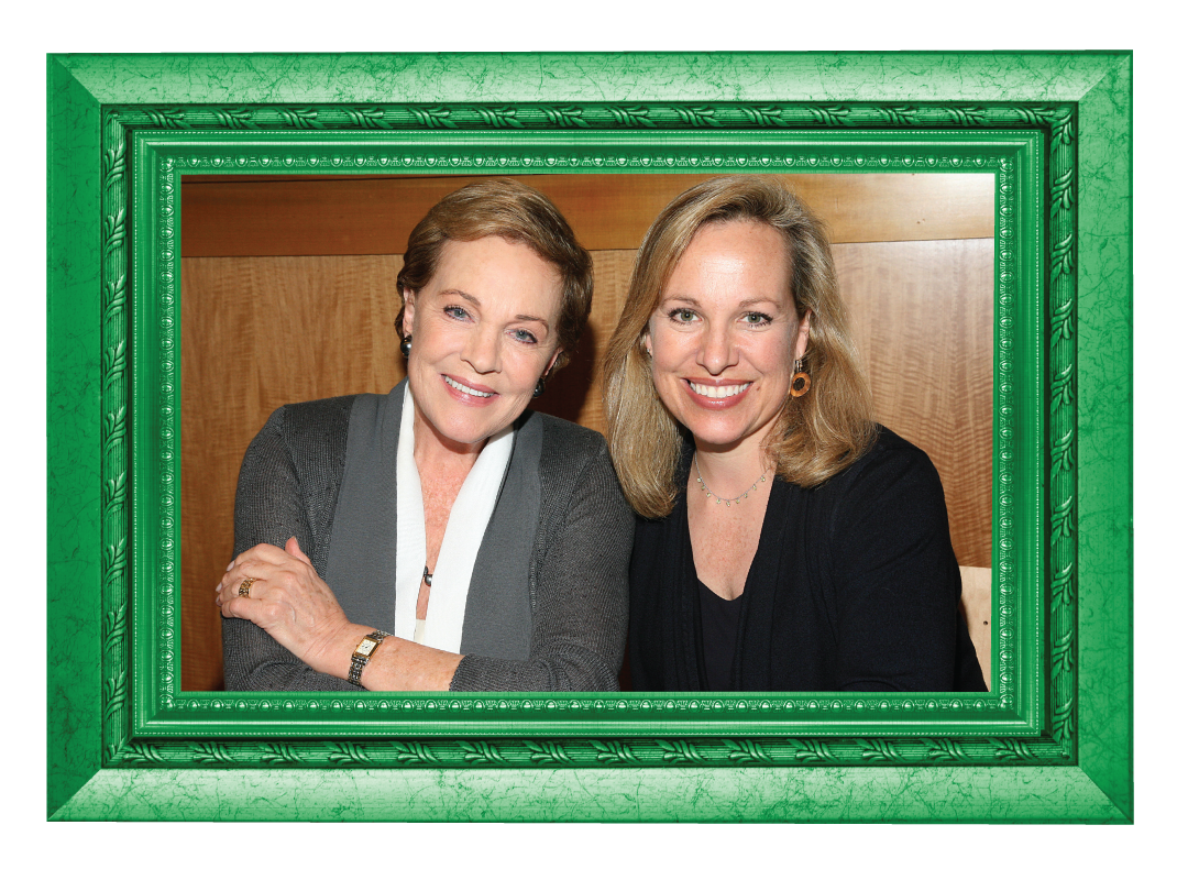 A photo of Julie Andrews and Emma Walton Hamilton side by side in a green square frame