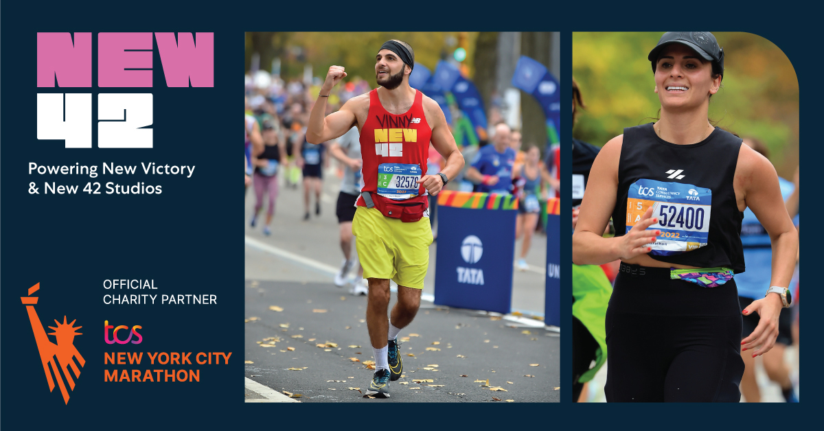 Two runners from Team New 42 participating in the 2022 TCS NYC Marathon.