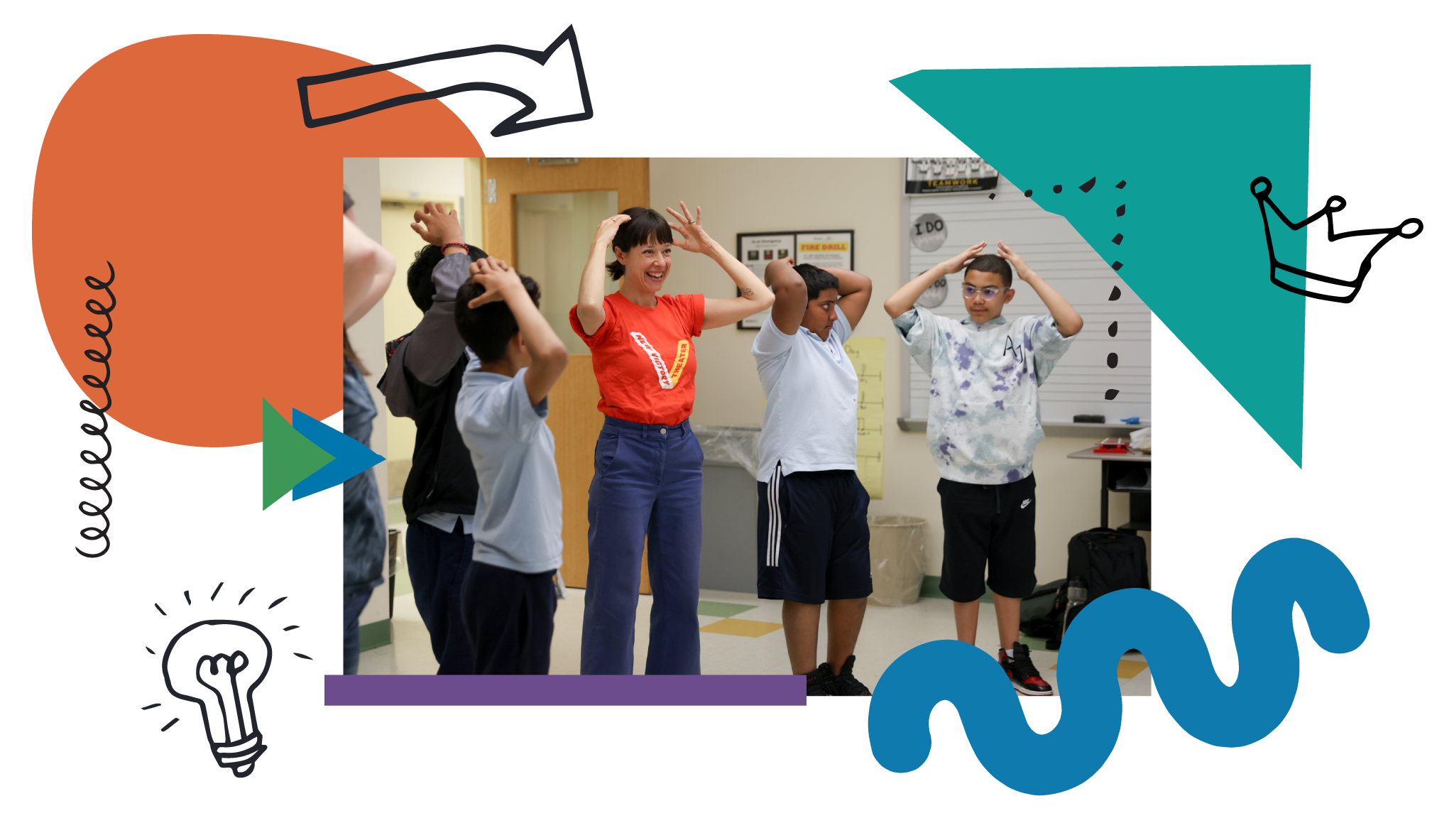 Teaching artist leads kids in a classroom workshop