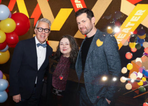 Russell Granet, Mary Rose Lloyd and Billy Eichner pose in New Victory lobby